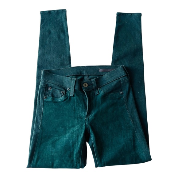 Rag & Bone Jean Hyde Skinny Lambs Leather Suede Green Teal Blue Green size 24 - Picture 8 of 12